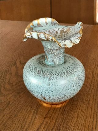 Vintage Mcm Stangl Art Pottery Antique Gold & Turquoise Vase 6 " Usa Pottery