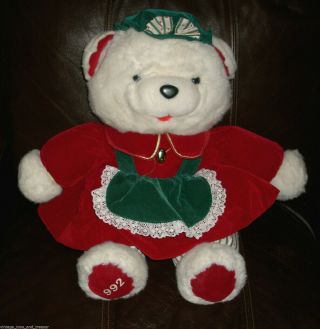 18 " Vintage 1986 1992 Kmart Christmas White Teddy Bear Girl Stuffed Animal Plush