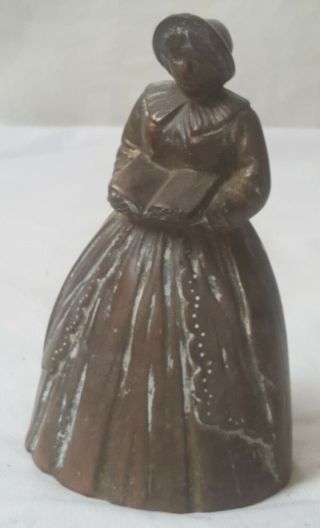 Antique Bronze Victorian Lady (reading Bible) Bell School Dinner Belgium Signed
