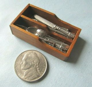 Well Made Vintage Wooden Doll House Cutlery Box Utensils Japan Miniature