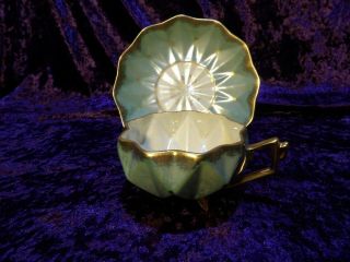 J - Royal Sealy China Lusterware Tea Cup And Saucer Green And Gold