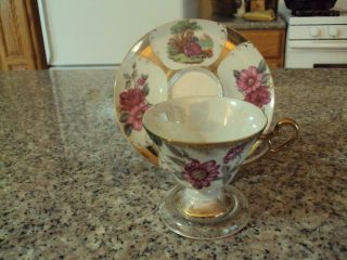Vintage Classica 22 Carat Gold Hand Painted Tea Cup & Saucer Courting S Id:56296