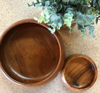 2 Vintage Teak ? Wood Wooden Bowls Mid Century Modern Decor Nut Salad Boho B7