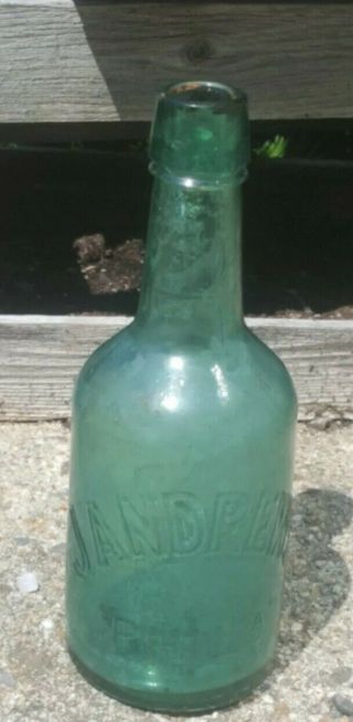 Antique 1800s J Andrews Teal Blue Glass Hand Blown Bottle Flask Philadelphia Wow