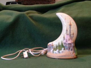 Vintage Rare Half Moon Unicorn Castle Ceramic Hand Painted Light