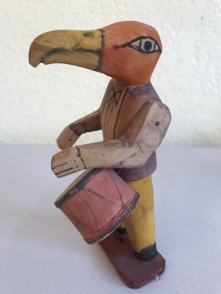 One Of A Kind Handcarved Wooden Native American Look Birdman With Drum 7” 2