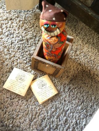 Vintage Hand Made Wood Painted Jack In The Box,  1977,  Front Porch Toy,  Rare