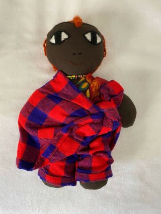 Vintage Black Cloth Rag Doll Boy Man Ethnic African 9” Folk Art Ooak