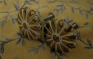 Vintage Round Gold And White Metal Drawer Pull Set Of 2