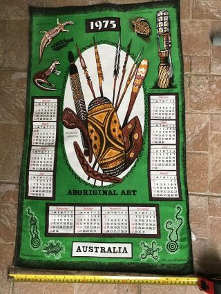 Old Retro 70s Vintage 1975 Calendar Green Australia Aboriginal Art Tea Towel