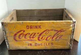 Rare Vintage Coca Cola Wood Yellow Crate Carrier 4 Slot Box York