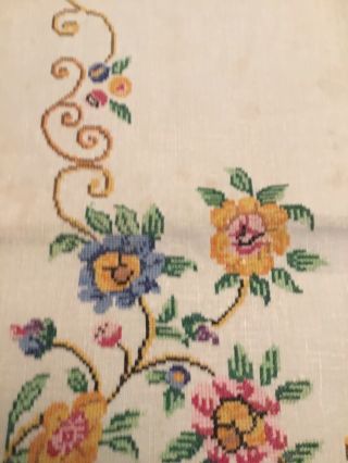 Vintage Irish Linen Tablecloth With 6 Matching Napkins,  Embroidered Cross Stitch