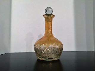 Iridescent Amber Cut Glass Decanter / Bottle Crystal India