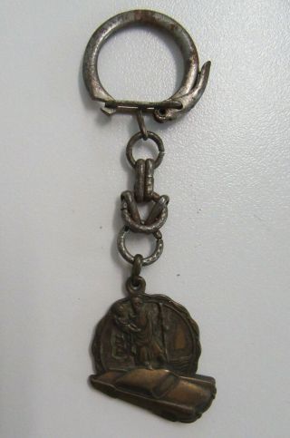 St Christopher Medal Keychain Car Rare Patron Saint Travel Italy Antique Vintage