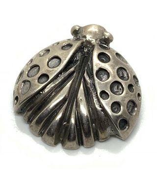 Estate Rare Dian Malouf Sterling Silver Oversize Lady Bug Insect Brooch Pendant