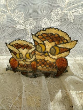 Vintage Cast Iron Stained Glass Look Owl Sun Catcher Hanger