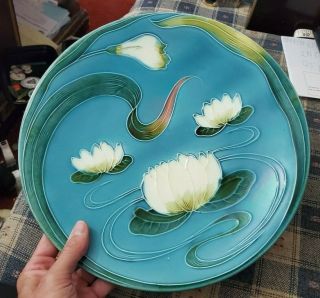 Vintage 12 " Hand Painted G S Zell German Baden Plate Wall Charger Floral Lilies