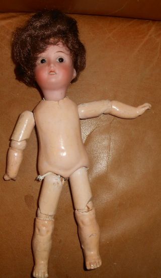Antique 9 " Bisque Head Doll With Composition Body,  Wooden Limbs - Pretty Face