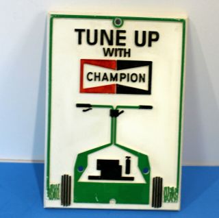 Rare Vintage Tune Up With Champion Spark Plug Advertising Sign Lawnmower