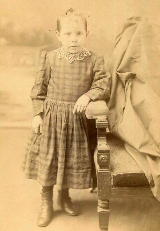 Antique Cabinet Photo Little Girl W Homespun Plaid Dress Id 