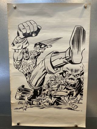 Rare Vintage Marvel Captain America Art Poster 1975 Jack Kirby 14.  5x23 "