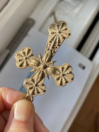 Antique Gilt Metal Double Side Embossed Big Cross Pendant