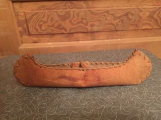 Vintage Primitive Birch Wood Hand Crafted Canoe Southwest Look