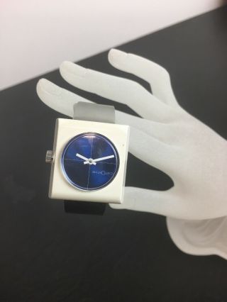 Vintage 1980s Customtime Swiss Mechanical Ladies Watch White Blue Square