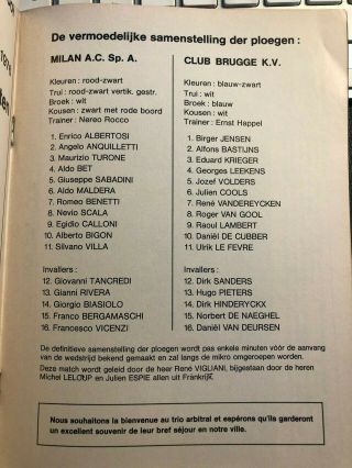 Rare original: Club Brugge v AC Milan UEFA Cup official programme 1975/76 2