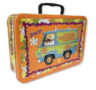 Vintage Scooby Doo Orange Metal Tin Lunchbox Lg 13 " X9 " Mystery Machine 2000 Rare