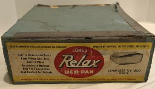 Vintage Jones Relax Porcelain Enameled White Bed Pan W/original Box