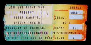 Peter Gabriel - Rare June 26,  1980 Chicago Uptown Concert Ticket - Genesis