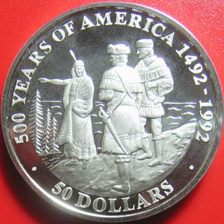 1992 Cook Islands $50 Silver Proof Sacagawea Lewis Clark Expedition Rare Coin