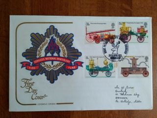 Gb 1974 Fire Engines Fdc With Rare Binns Philatelic Exhibition Handstamp