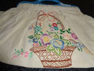 Quirky Vintage Hand Made Sewing Bag With Hand Embroidered Flower Basket