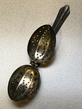 Antique Silver Tea Infuser Strainer Spoon Ornate Art Deco Handle - Maker’s Stamp