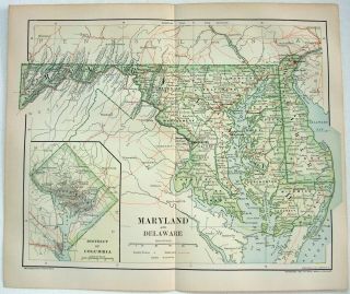 1895 Map Of Maryland & Delaware By Dodd Mead & Company.  Antique