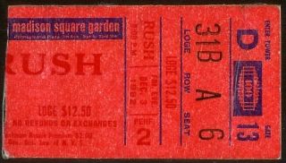 Rare Vintage Rush Rock Music Concert Ticket Stub Dec 3 1982 Geddy Lee Neil Peart