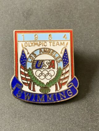 Very Rare La 1984 Olympics Pin Badge Usa Swimming Swim Team Los Angeles