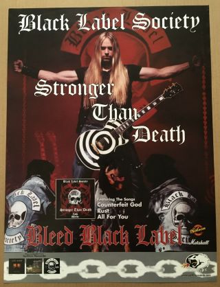 Zakk Wylde Black Label Society Rare 2000 Promo Poster For Stronger Cd 18x24