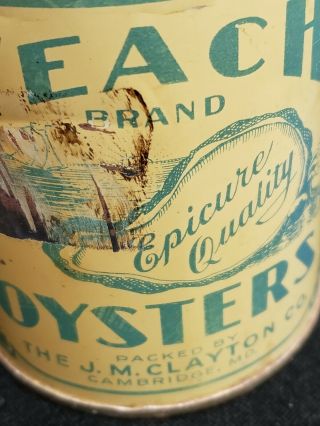 Vintage Veach Brand Oysters Tin Can Cambridge MD One Pint Antique RARE 3