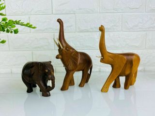 Vintage Carved Wooden Animals,  Elephant Kitsch Retro Mid Century Kitsch