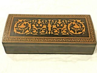 Vintage Italian Inlay Marquetry Wood Trinket Box Hinged Lid Greek Key Florentine