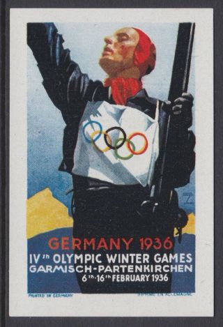 Olympic Games Stamp Etiquette / Vignette Rare Early Games 1936 Garmisch Type 2