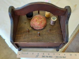 Vintage Antique Wooden Sewing Box With Contents
