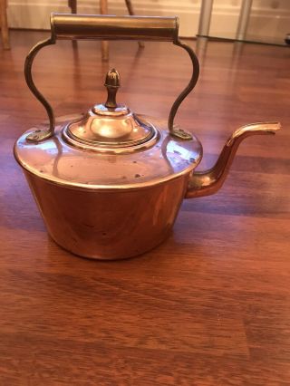 Antique Copper Kettle With Brass Handle/lid/used Vintage/retro