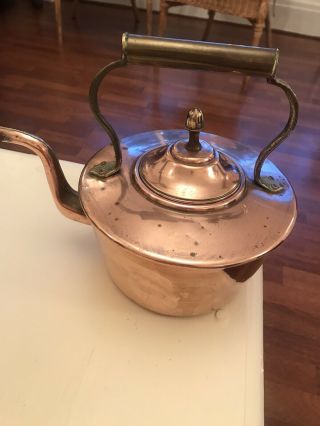 Antique Copper Kettle with Brass Handle/Lid/Used Vintage/Retro 2