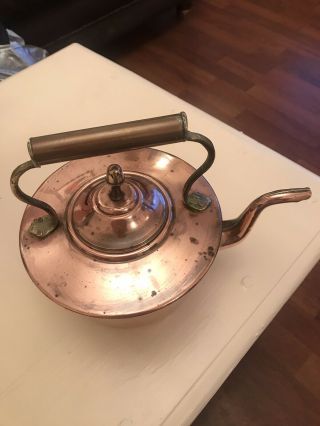 Antique Copper Kettle with Brass Handle/Lid/Used Vintage/Retro 3