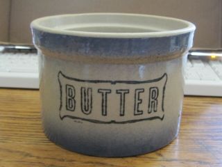 Vintage Butter Crock Antique Blue & White Stoneware Farm House Primitive