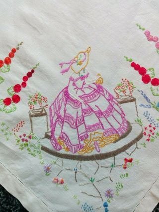 Tablecloth Hand Embroidered With Crinoline Ladies